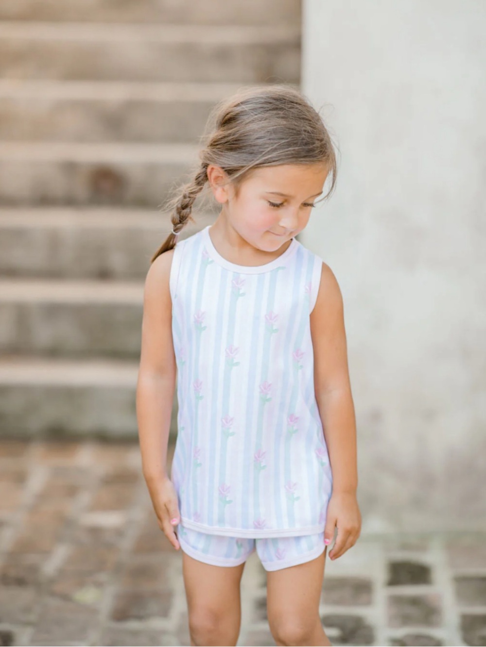 James and Lottie Tank Lounge Set - Floral Pastel Stripe
